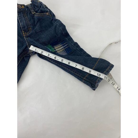 OshKosh Red Green Flannel Patch Jeans Christmas Winter Fall - Size 12 Months - Picture 4 of 8